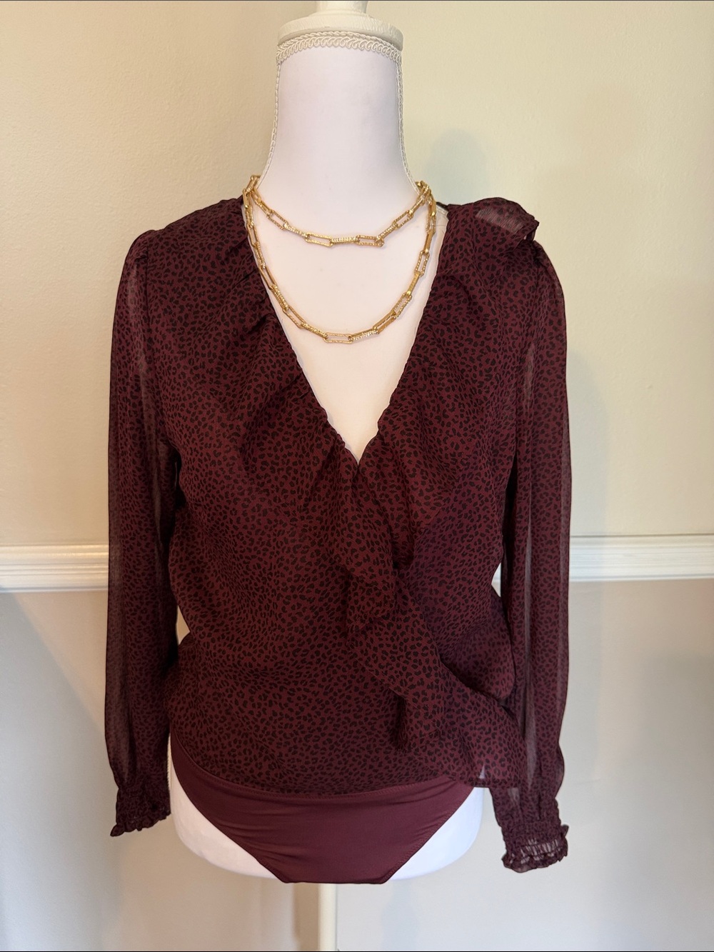 Abercrombie & Fitch Burgundy Ruffle Wrap Blouse